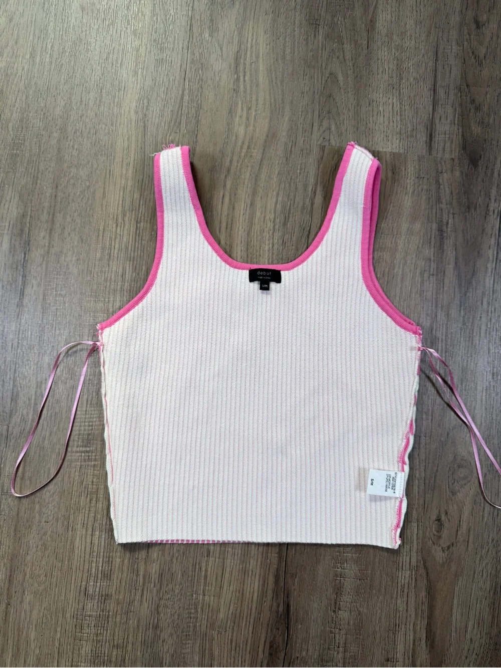Debut Pink & White Striped Ribbed Knit Tank Top Size S/M